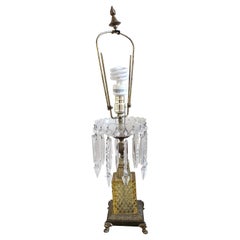 1930s Solid Brass Glass Cut and Lead Crystal Arrow Pendulums Table Lamp