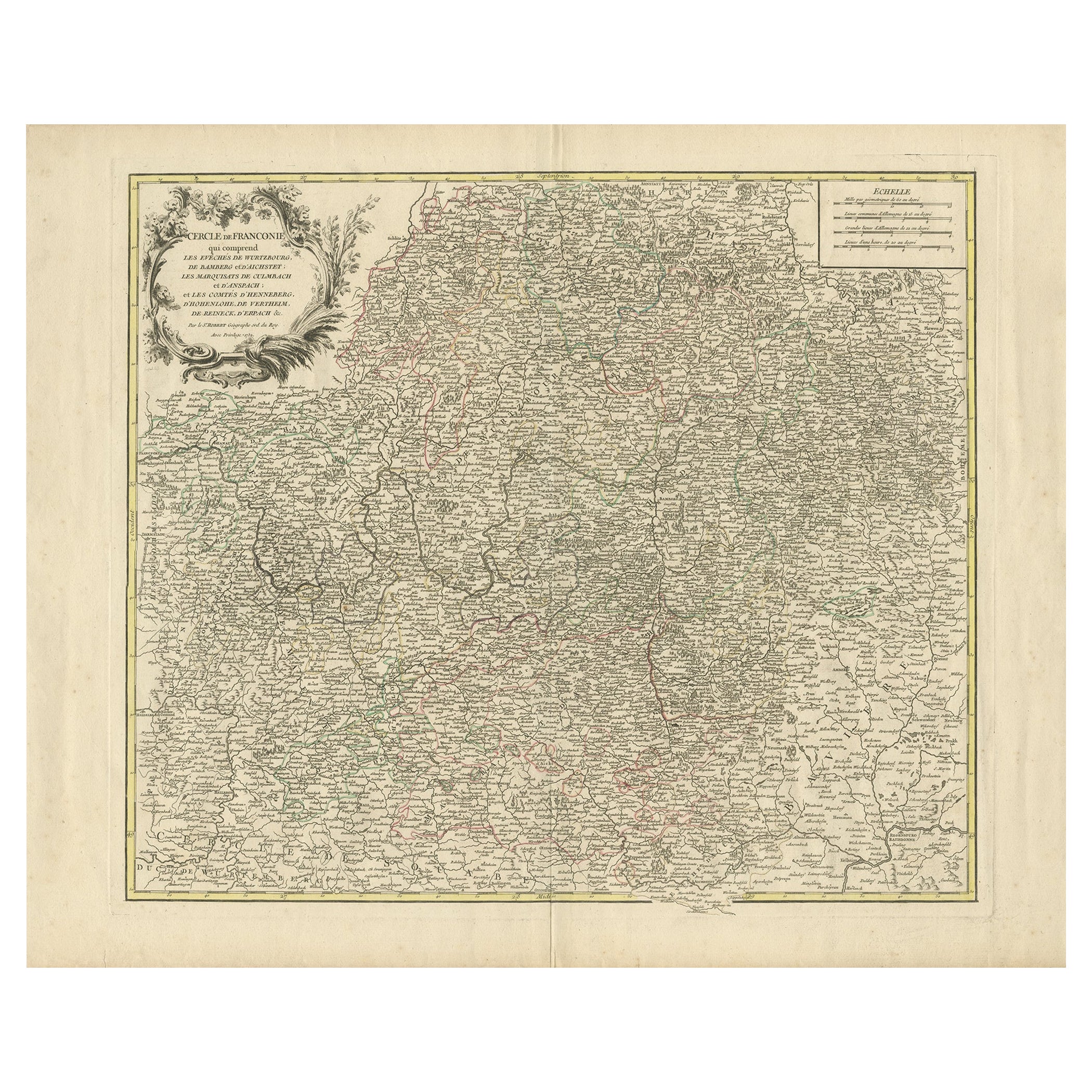 Antique Map of the Circle of Franconia, 1757 For Sale