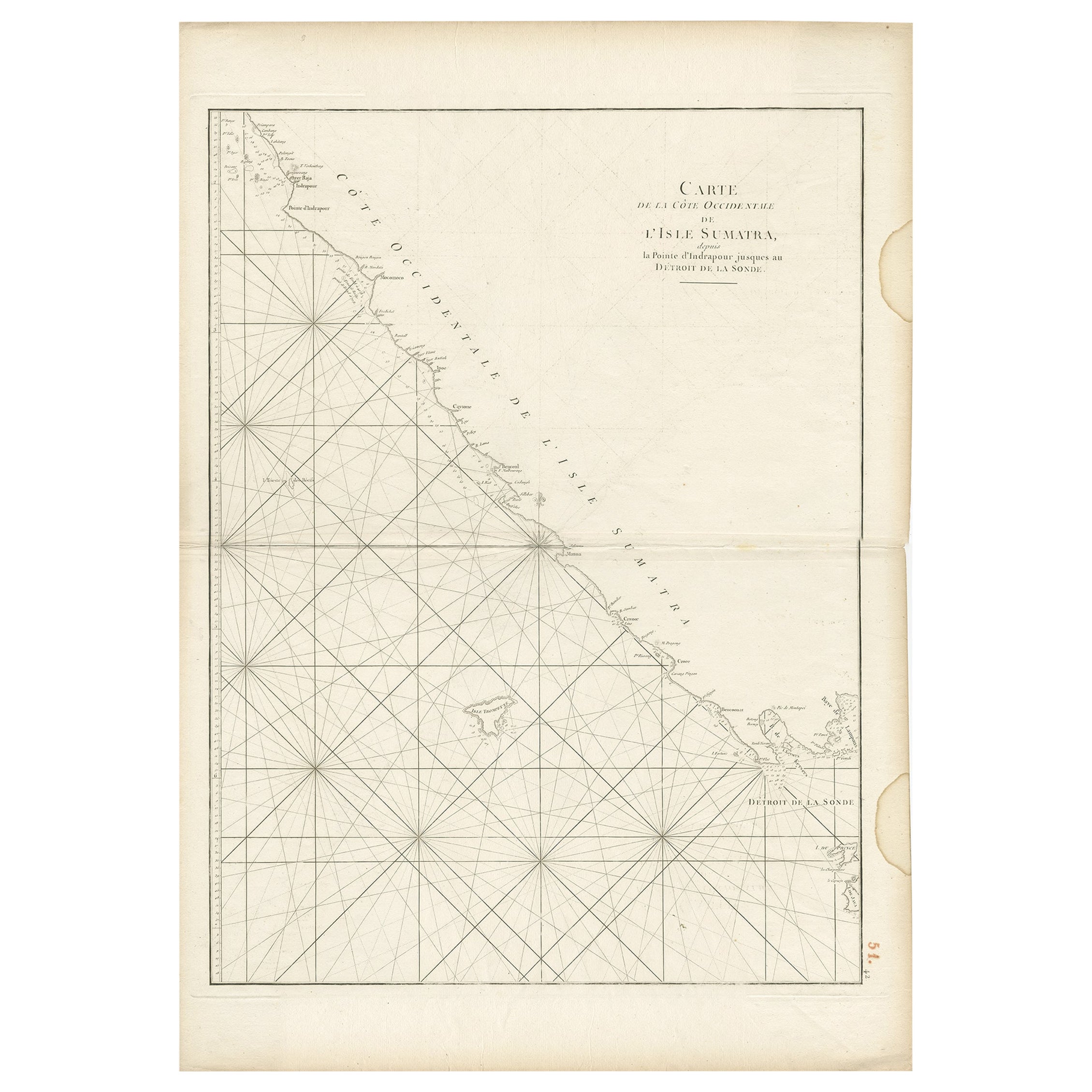 Antique Sea Chart of the Coast of Sumatra, Indonesia, circa 1775 For Sale