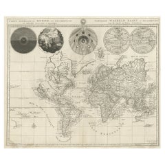 Antico mappamondo dettagliato disegnato sulla proiezione di Mercatore, 1700