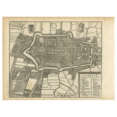 Antique Map of Alkmaar, City Know for Its Cheese Market, Netherlands, circa 1740