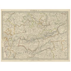 Detaillierte antike Karte der Region Malwa in Indien, 1833