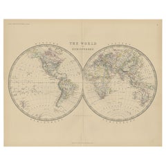 Antique World Map by Johnston, 1882