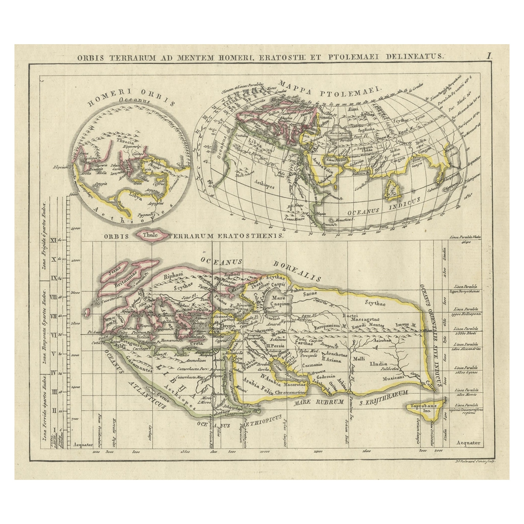 Antike Karte der Alten Weltprojektion mit dem Titel Orbis Terrarum ad Mentem, 1825