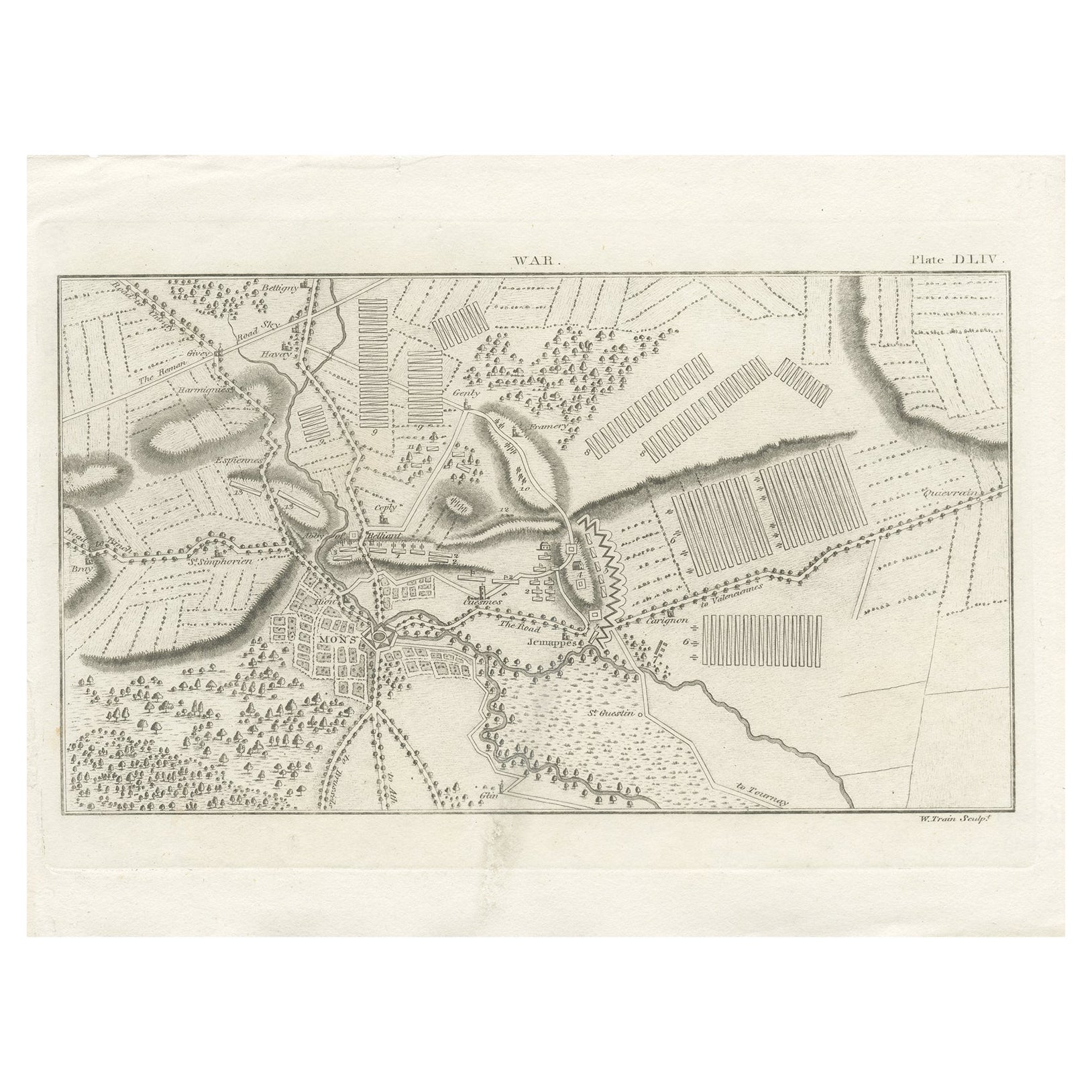 Antique War Map of the Region of Mons 'Bergen', Belgium, circa 1810