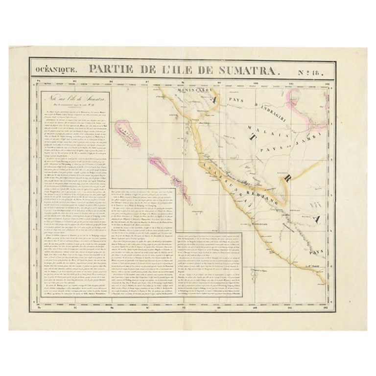 Detailed Antique Map of the Western Sumatra, Indonesia, circa 1825