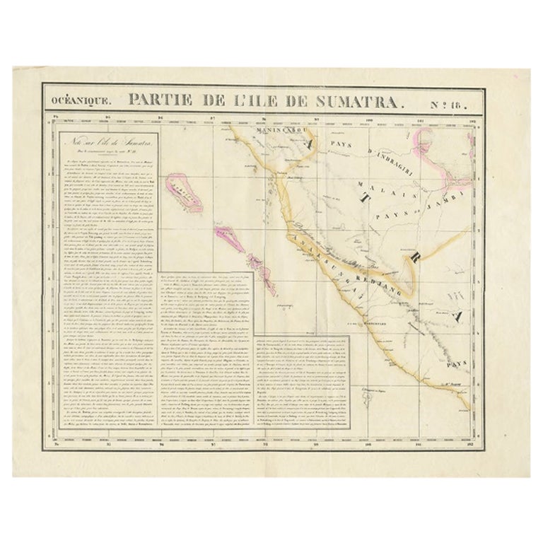 Detaillierte antike Karte des westlichen Sumatra, Indonesien, um 1825