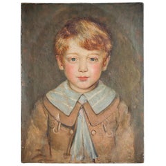 Antique Oil Painting of Young Boy, Signed