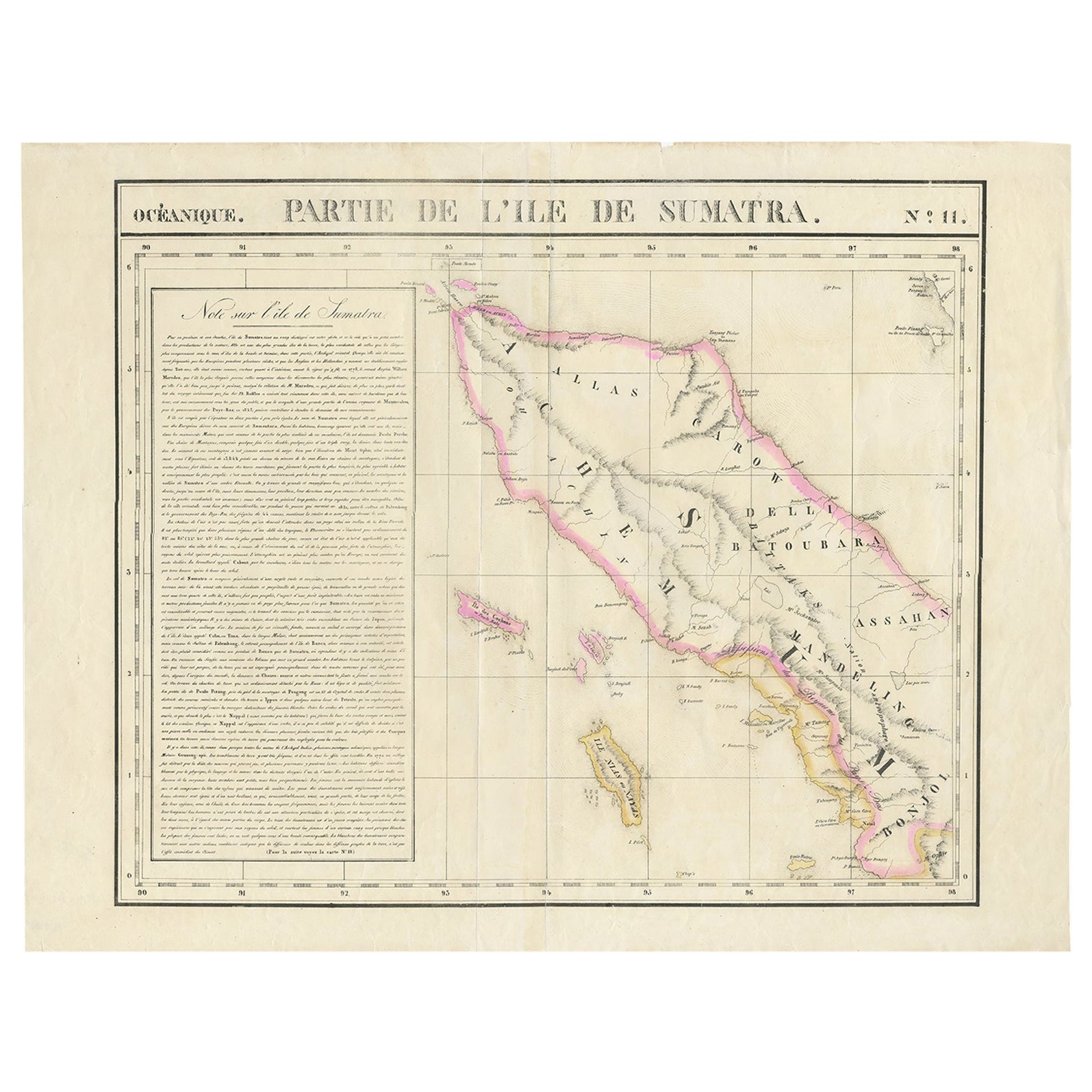 Detailed Antique Map of Northern Sumatra, Indonesia, circa 1825