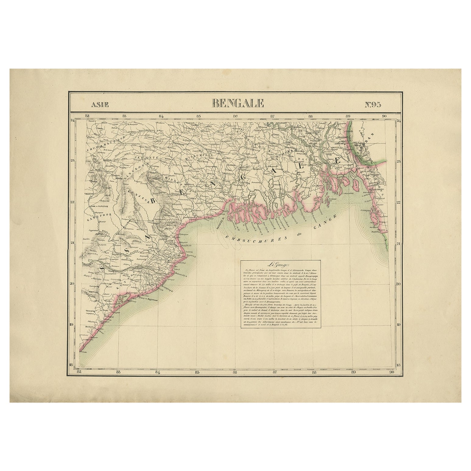 Detaillierte Orginische antike Karte von Bengalen, Indien, um 1825