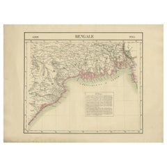 Detailed Orginal Antique Map of Bengal, India, c.1825