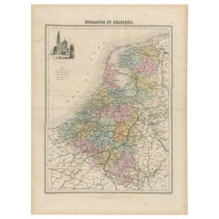 Carte ancienne des Pays-Bas et de la Belgique, vers 1880