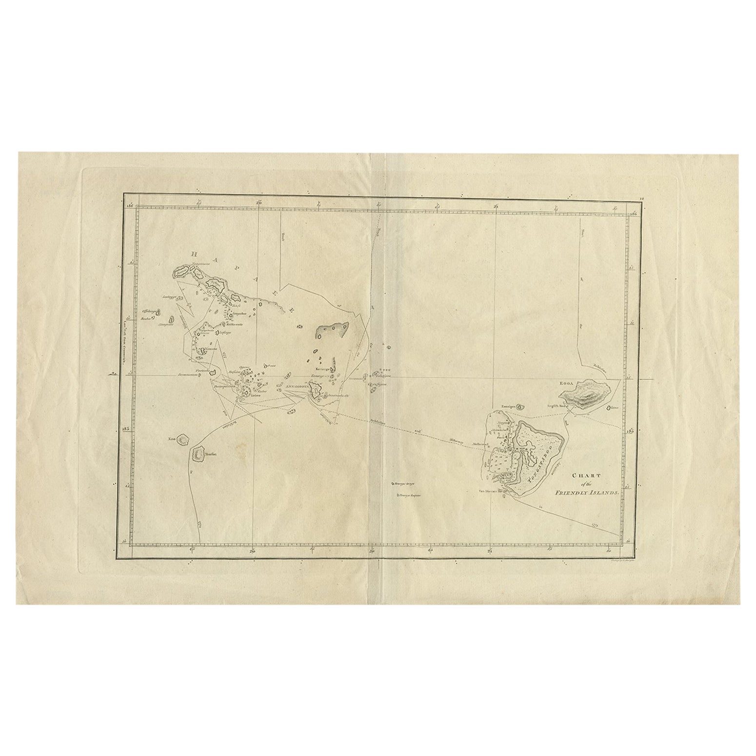 Carte ancienne des îles amicales ou de la Tonga dans l'océan Pacifique, 1785 en vente