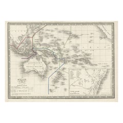 Carte française ancienne de l'Océanie avec des détails des colonies australiennes, vers 1840