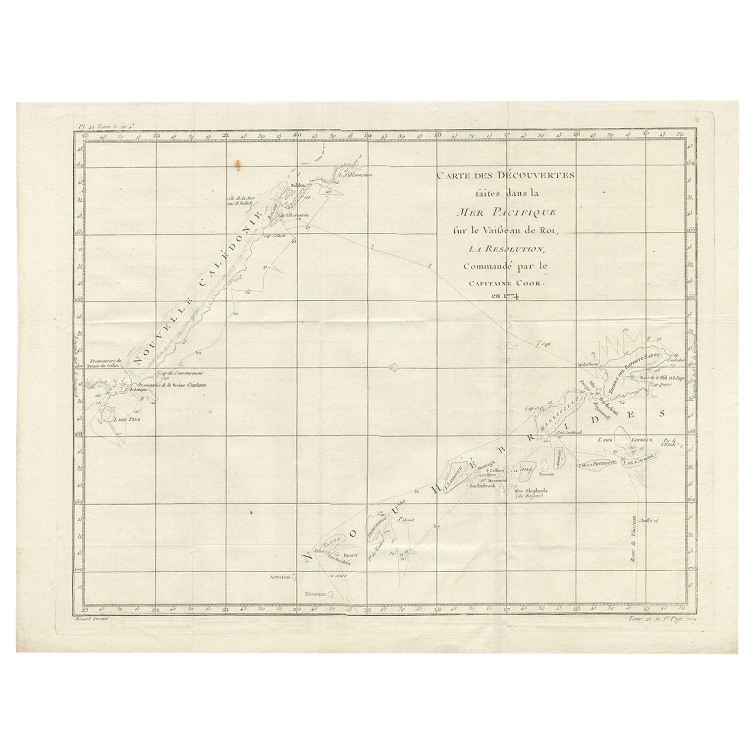 Antique Chart of the Voyage of Captain Cook by Benard, 1780 For Sale