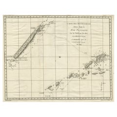 Antique Old Engraving of the Track of the Resolution Captain Cook in the Pacific, 1780