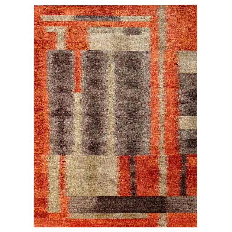 Modern Art Deco Alfonsina-Rustic Handmade Wool and Silk Rug by Doris Leslie Blau For Sale