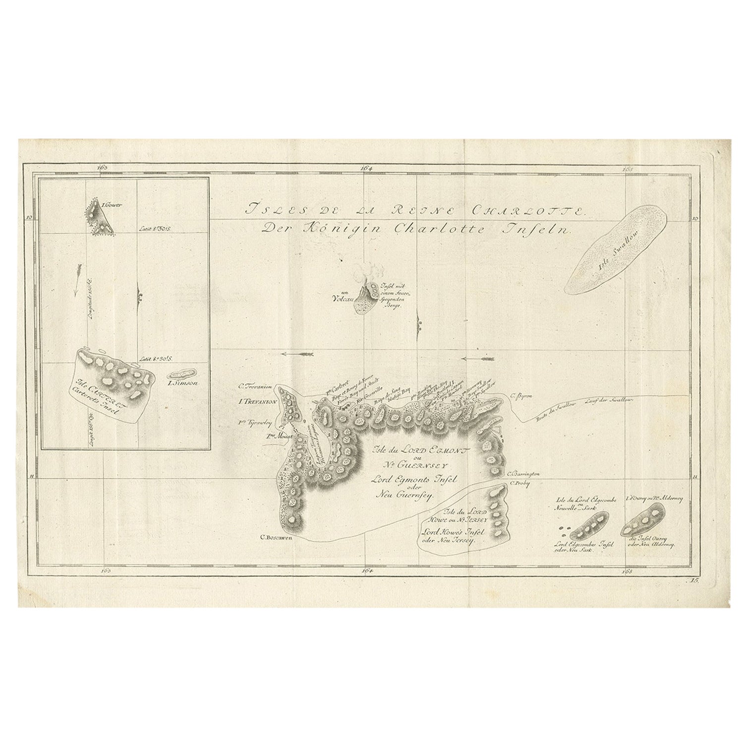 Carte ancienne des îles de Santa Cruz par Hawkesworth, 1774 en vente