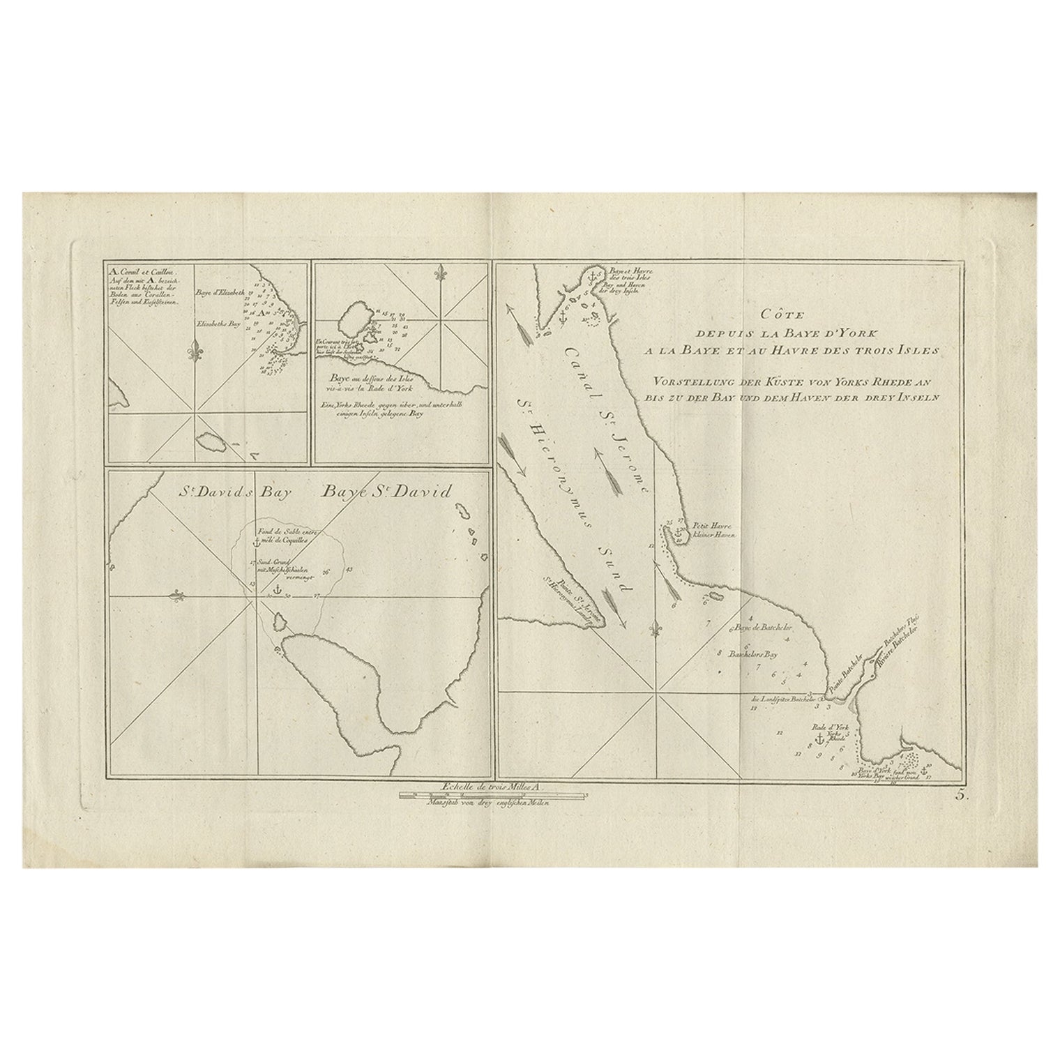 Antique Chart of York's Bay and Surroundings by Hawkesworth, 1774 For Sale