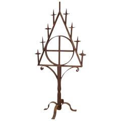 Large Triangular Wrought Iron Candelabrum 12
