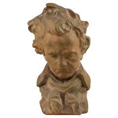 Early 20th Century Expressive Bust of Beethoven Made of Patinated Plaster
