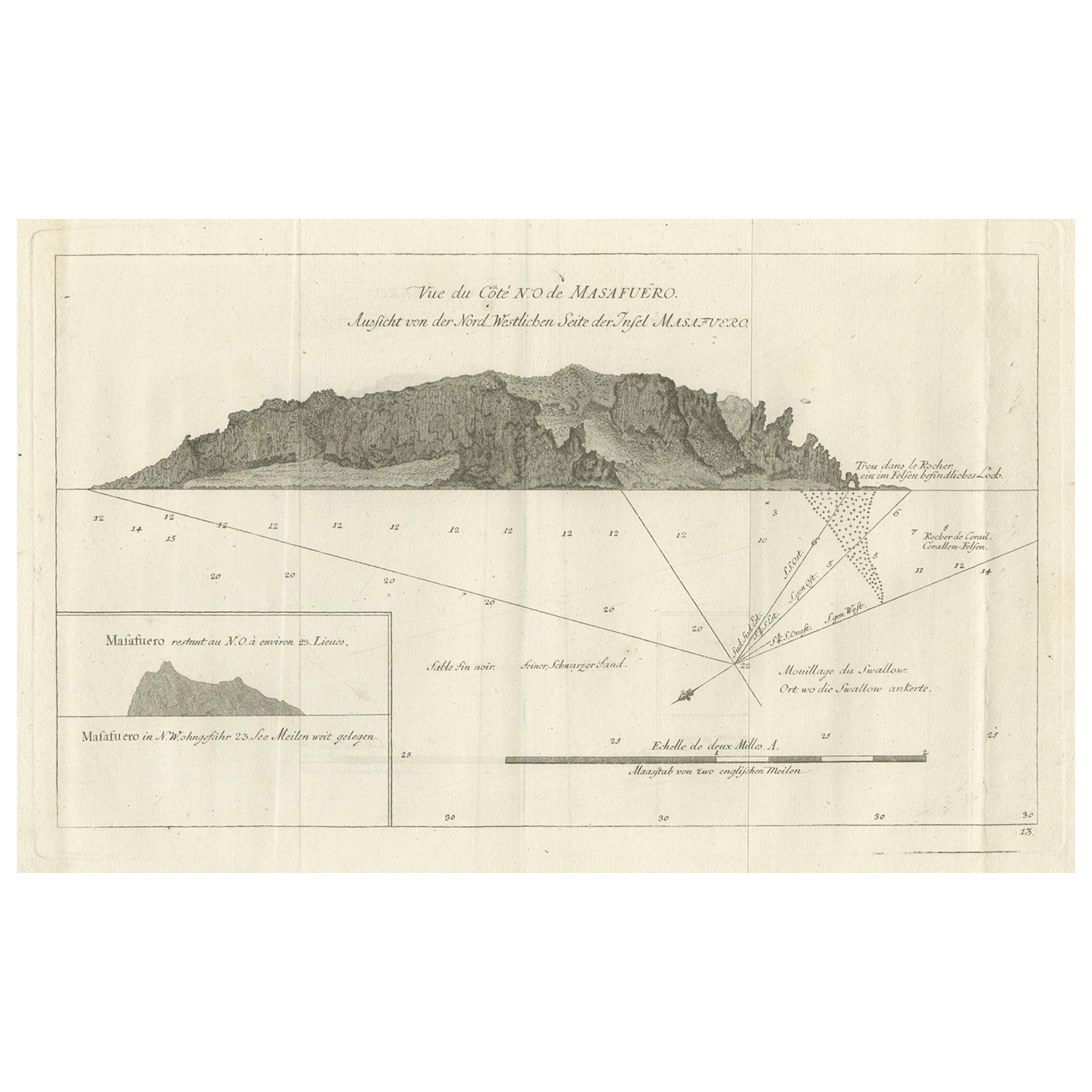 Antique Print of the North-West Coast of Masafuero or Alejandro Selkirk Island For Sale