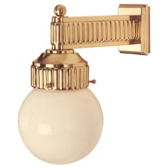 Brass Wall Light with Art Deco Pattern and Opaline Glass, Re-Edition