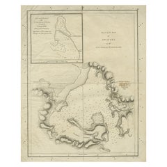 Ancienne carte de la baie d'Awatska sur la côte de la péninsule de Kamchatka, Russie, par Cook, 1784