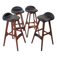 Set of 4 Model 61 Counter Stools in Rosewood and Black Leather Seat by Erik Buch