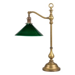 Classic Early 20th Century Brass Adjustable Desk Lamp with Green Gradient Shade