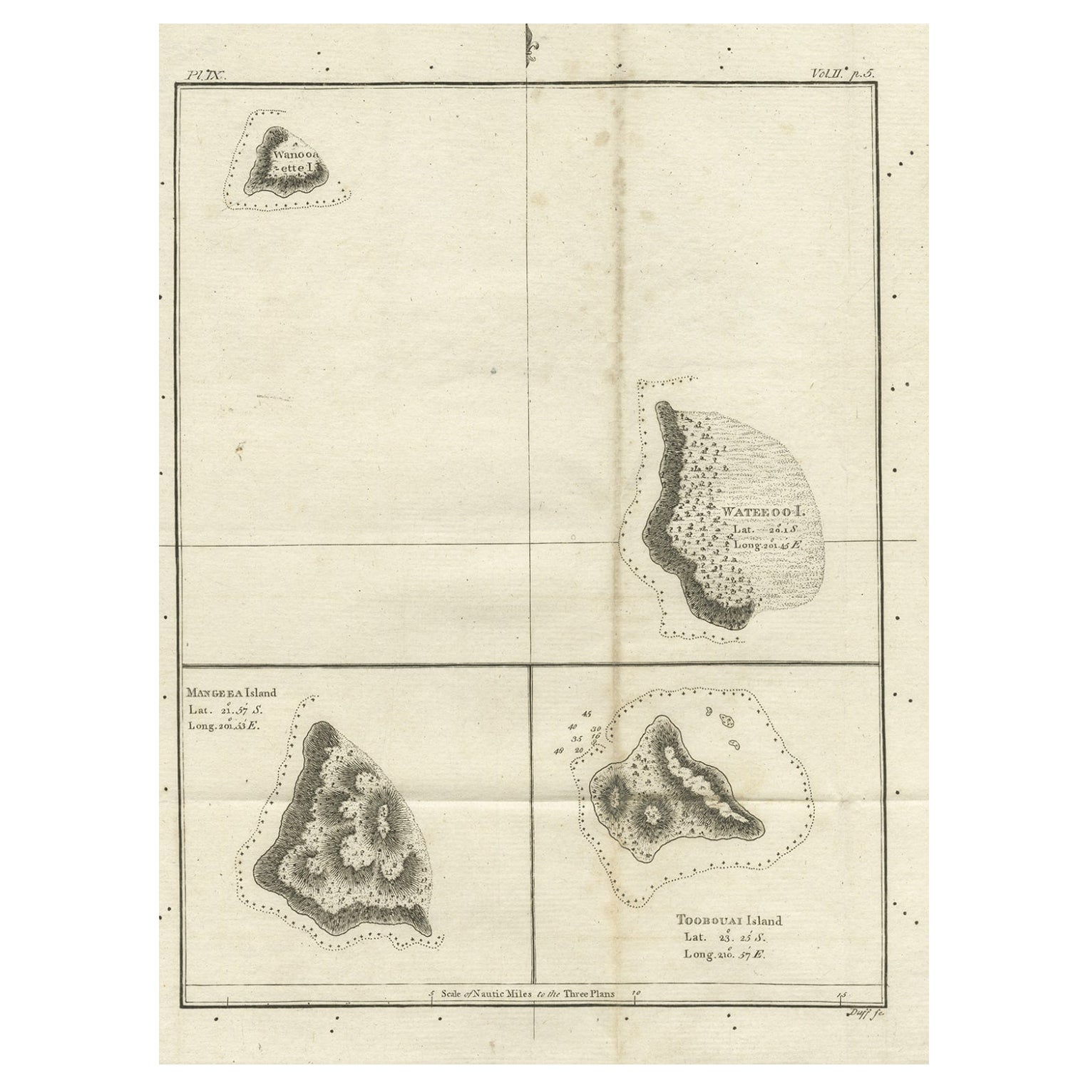 Old Map of the Cook Islands Takutea, Atiu, Mangaiac and Tubuai, Polynesia, 1781 For Sale