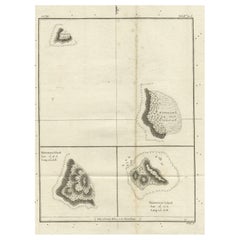 Ancienne carte des îles Cook Takutea, Atiu, Mangaiac et Tubuai, Polynesie, 1781