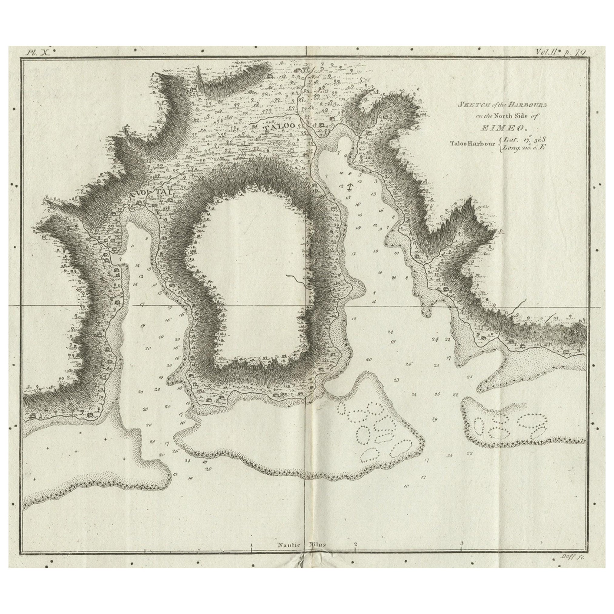 Antique Plan of the Harbour of Taloo by Cook, c.1781 For Sale
