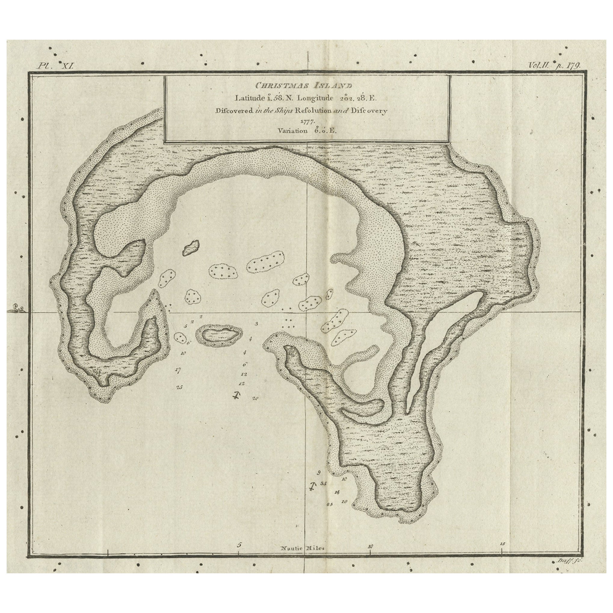 Antique Map of Christmas Island by Cook, C.1781 For Sale