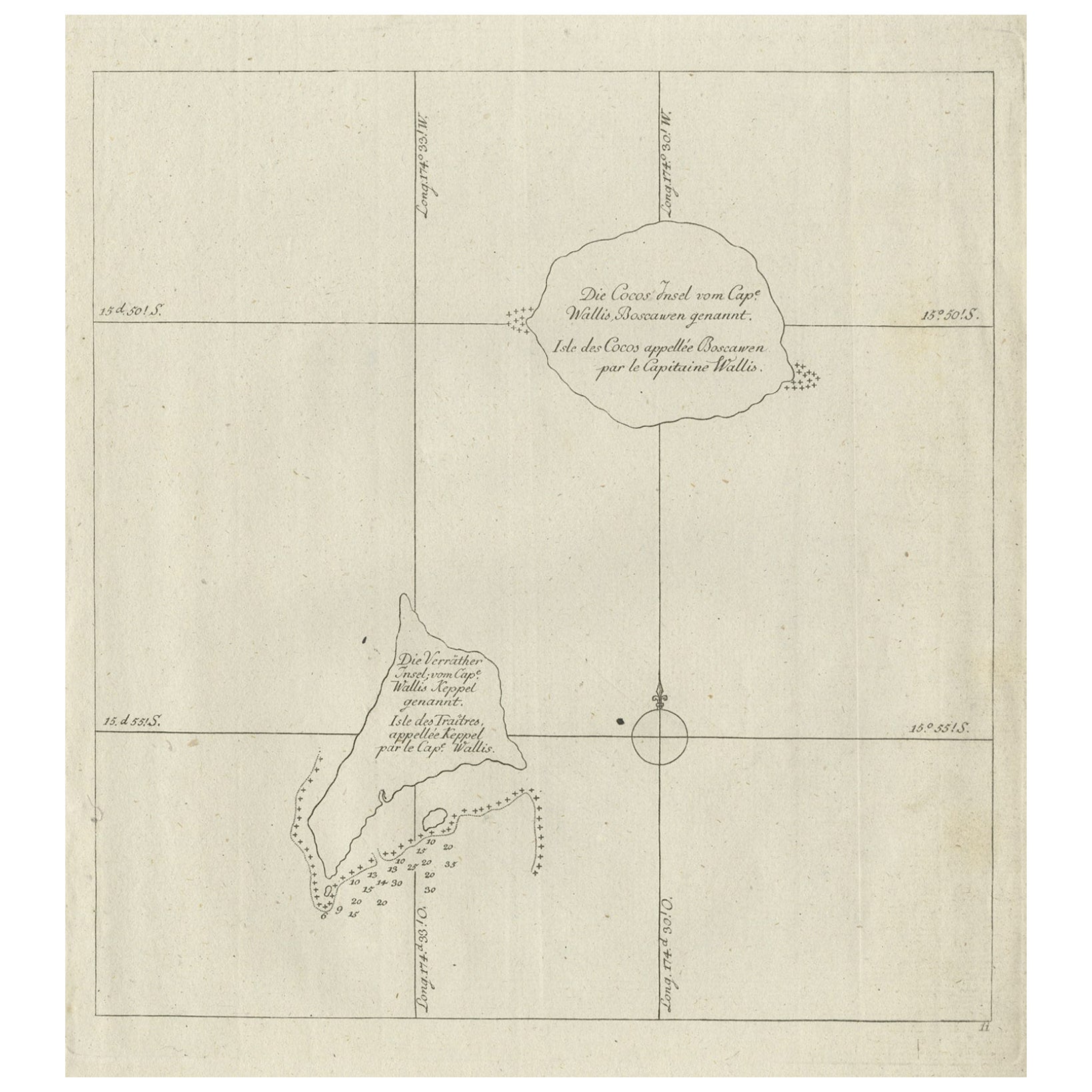 Antique Map of the Cocos or Keeling Islands, 1778 For Sale