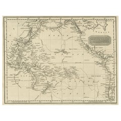 Antique Map of Captain Cook's Voyages, 1824