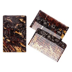 Jamaican Colonial Engraved Tortoiseshell Comb-Case with Two Combs, Dated 1670