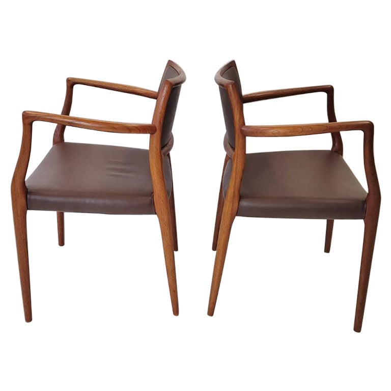 Pair of Model 65 Dining Chair in Teak and Leather by Niels Otto Møller  