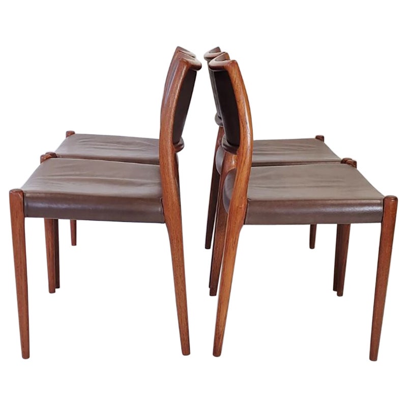 Set of Four Model 80 Teak Dining Chairs by Niels Otto Møller For Sale