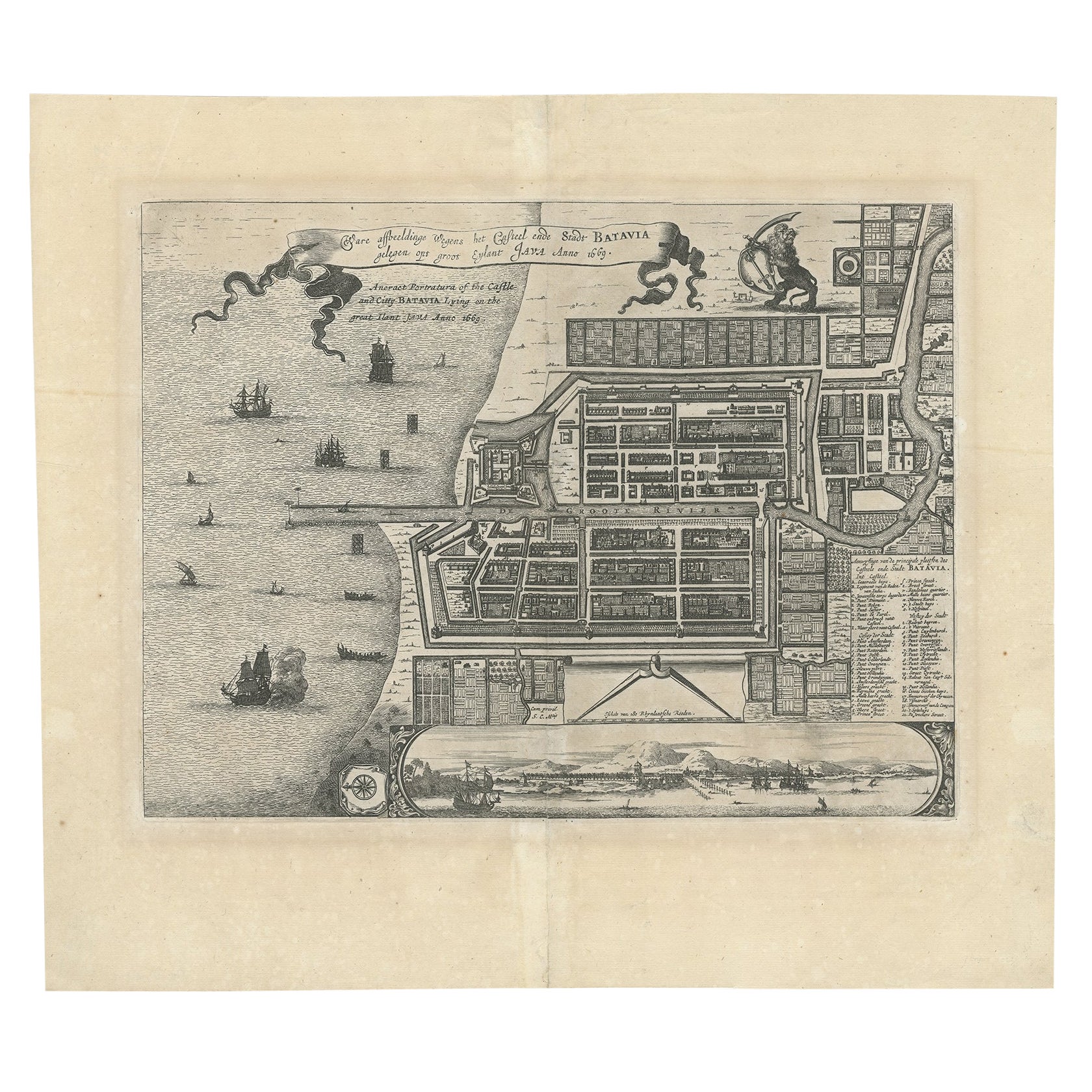 Antique Map of Batavia 'Jakarta', Indonesia by Montanus, circa 1669