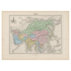 Carte ancienne d'Asie avec la tour en porcelaine de Nanjing, Chine, 1884