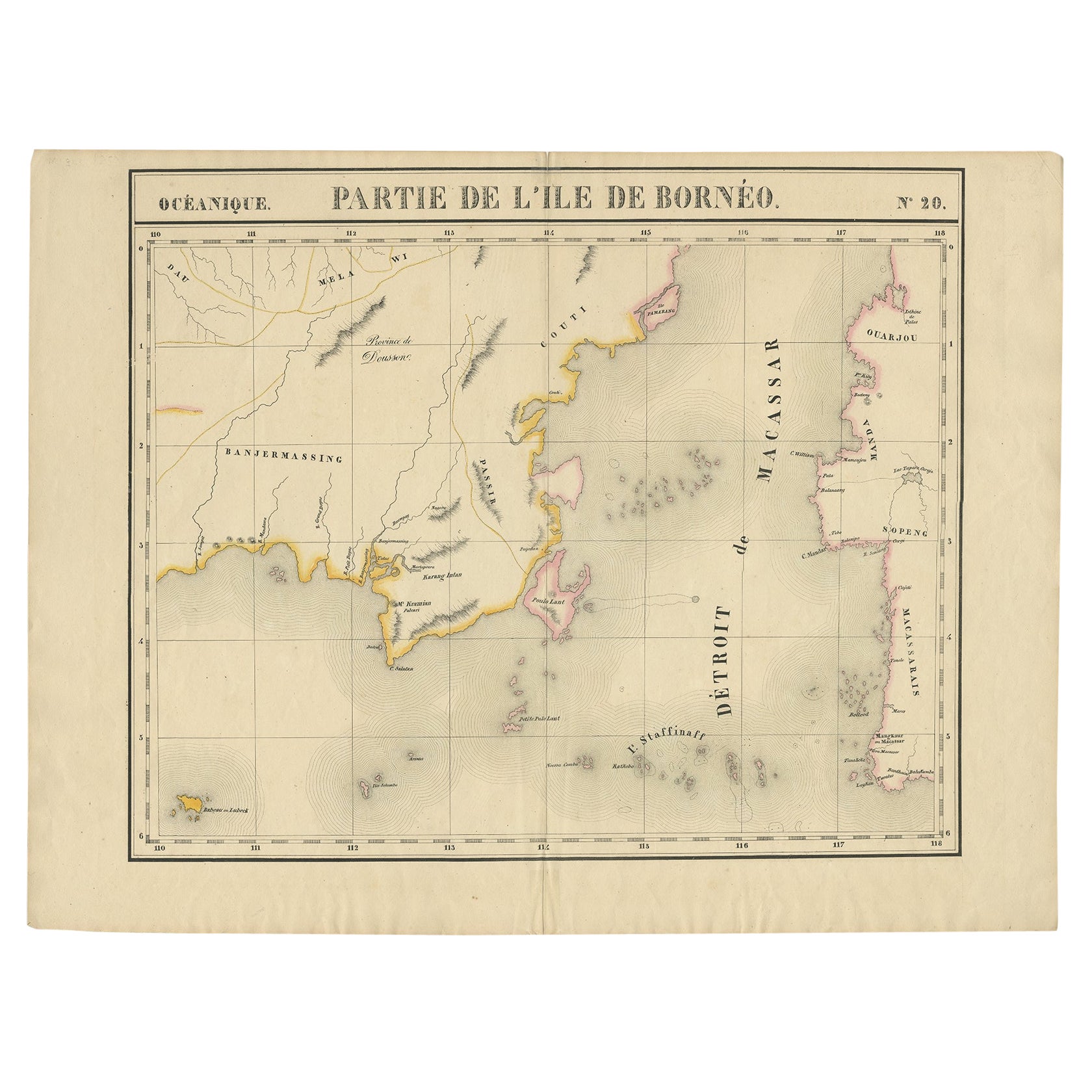 Antique Map of Part of Borneo 'Kalimantan' Indonesia, by Vandermaelen, C.1825 For Sale