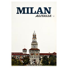 Original Vintage Travel Poster For Milan Italy Alitalia Airline Collage Design