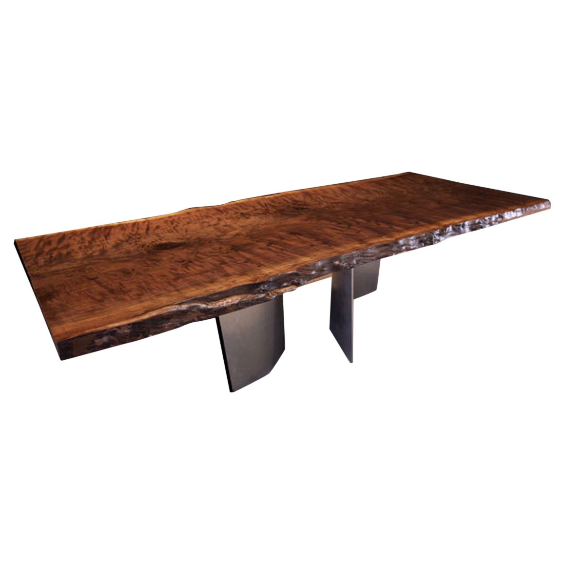 Organic Black Walnut Live Edge Table with Curved Steel Legs For Sale