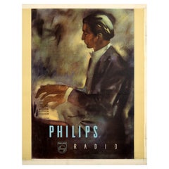 Original Vintage Advertising Poster Philips Radio Piano Player Classical Music