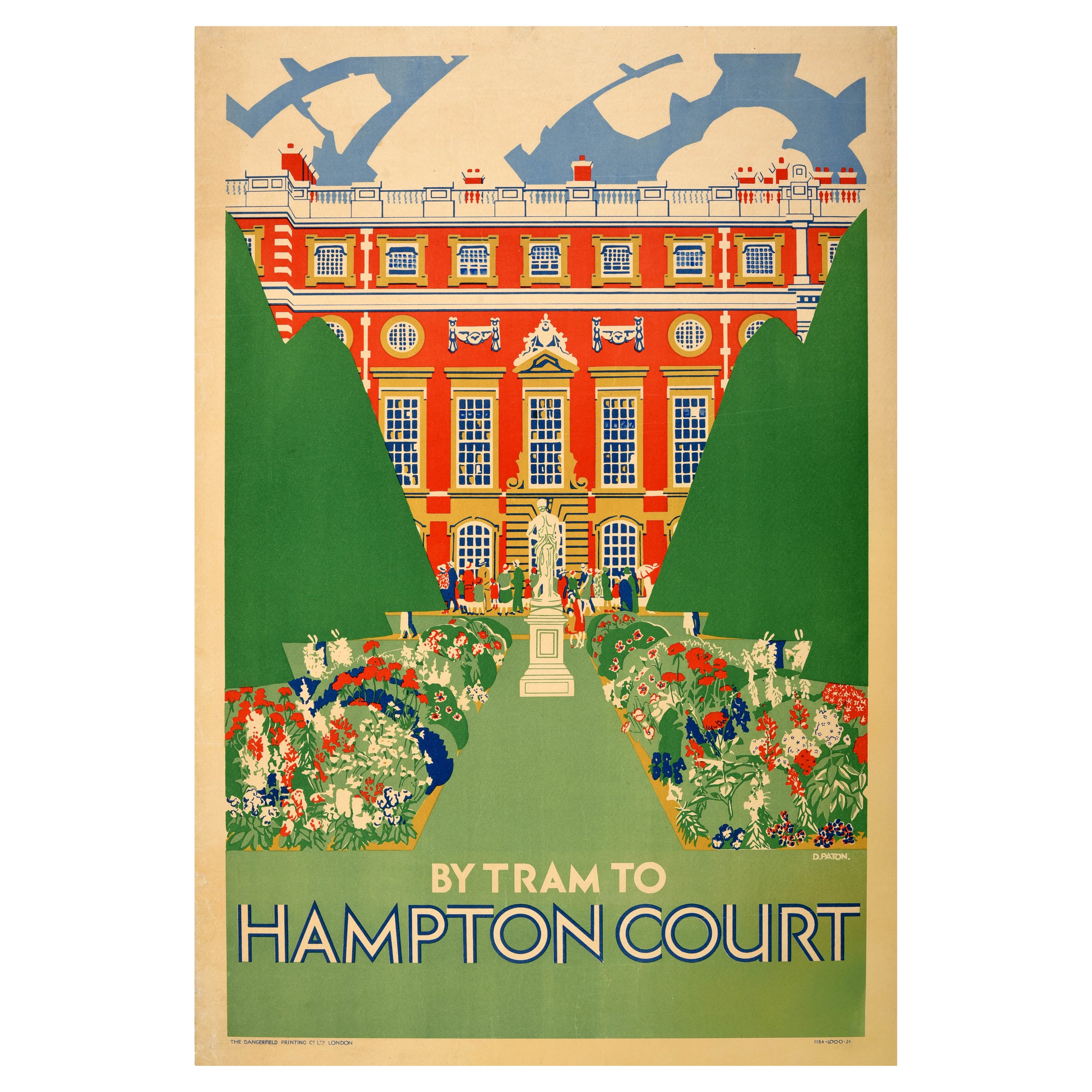 Affiche rétro originale des transports à Londres par Tram To Hampton Court Royal Palace