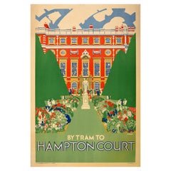Original Antique London Transport Poster By Tram To Hampton Court Royal Palace