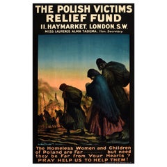 Original Antique WWI Poster Polish Victims Relief Fund UK Help Us To Help Them