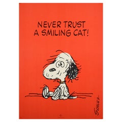 Original Retro Poster Never Trust A Smiling Cat Snoopy Dog Quote Cartoon Art