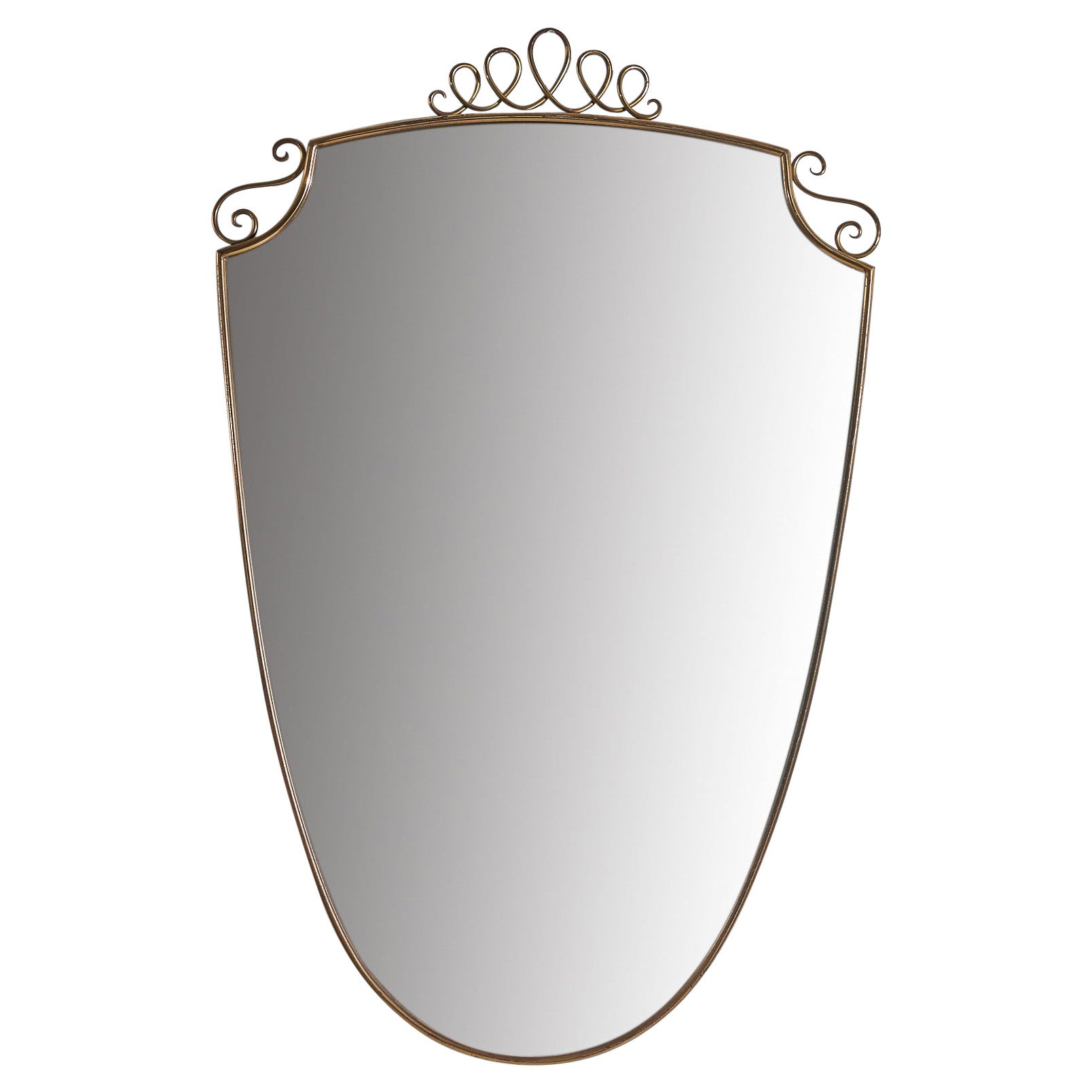 Italian Designer, Wall Mirror, Brass, Mirror, Italy, 1940s For Sale